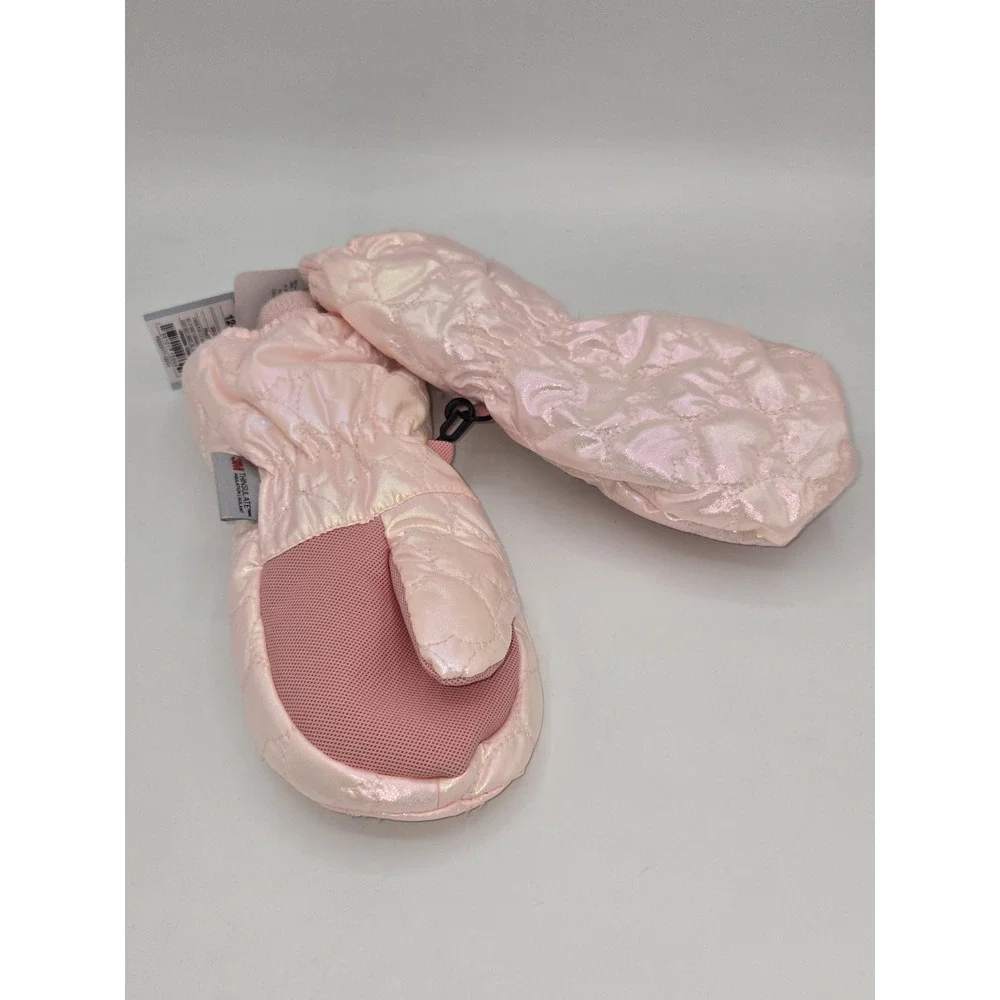 Cat & Jack Baby Girls' Pink Shiny Quilted Foil Heart Extended‎ Wrist Mittens NWT